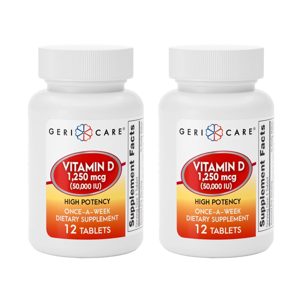 GeriCareのビタミンD 1,250mcg (50,000 IU)の高い効力は、骨密度、筋肉健康、免疫機能およびカルシウム吸収、一度A週の食事療法の補足、12の計算を支えます(2のパック)