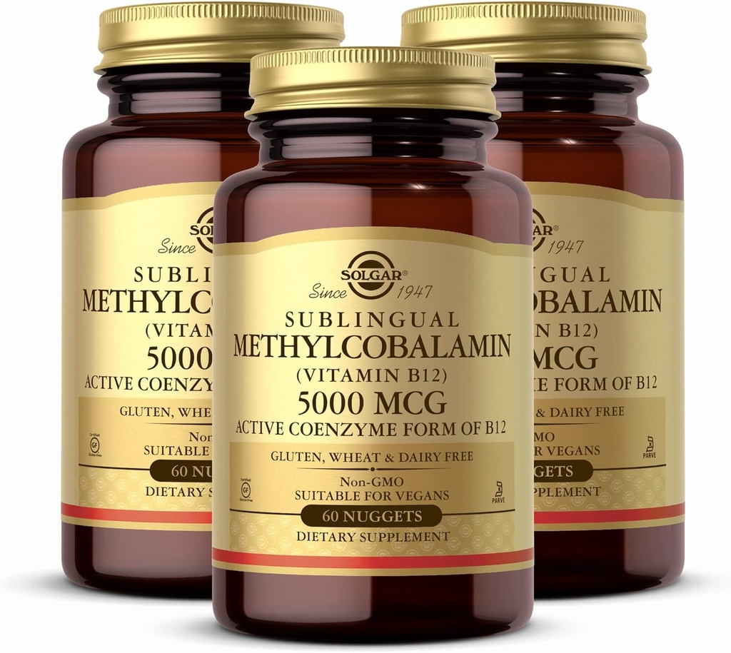 Solgar Methylcobalamin (ビタミンB12) 5000のmcg、60のnuggets (パッケージ3) - チェリーの味 - エネルギー代謝をサポート - 体 - レディ, アクティブフォーム - GMO非, ビーガン, グルテンフリー - 180 総サービング