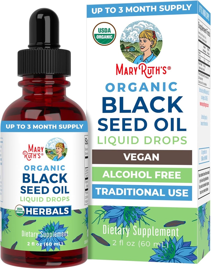 MaryRuth Organic Black Seed Oil Liquid Drops 冷間プレス | 3ヶ月サプライ | USDA Organic Black Cumin Seed Oil | 免疫サポート | 呼吸の健康 | 砂糖&グルテンフリー | 完全菜食主義者 | 無GMO | 2 Fl Oz