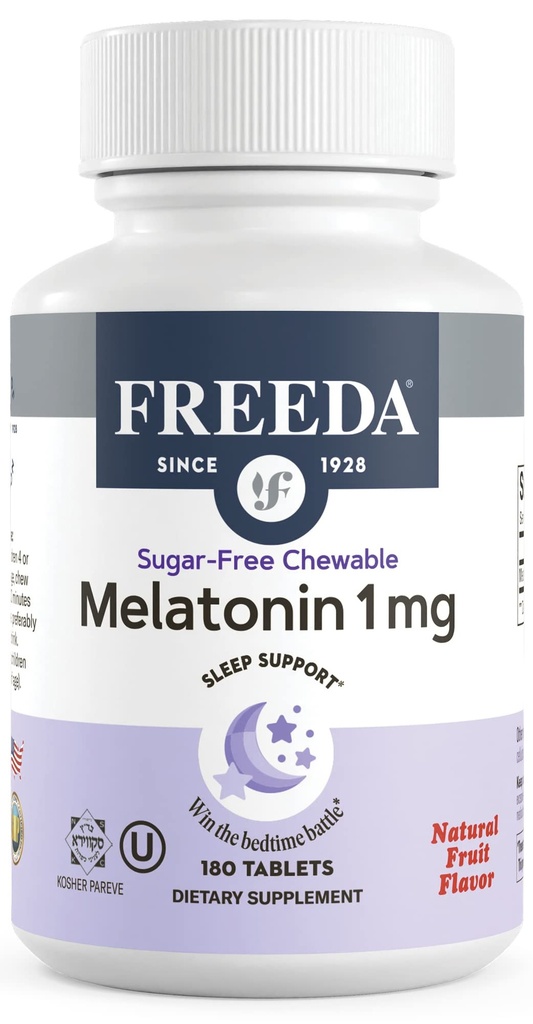 FREEDA Melatonin 1 mgの砂糖なしの咀嚼可能なタブレット - 大人と子供のための自然なフルーツの味の睡眠補助剤3とアップ - 非習慣の形成、ビーガン、グルテンフリー、コシャ - アメリカ製(180カウント)