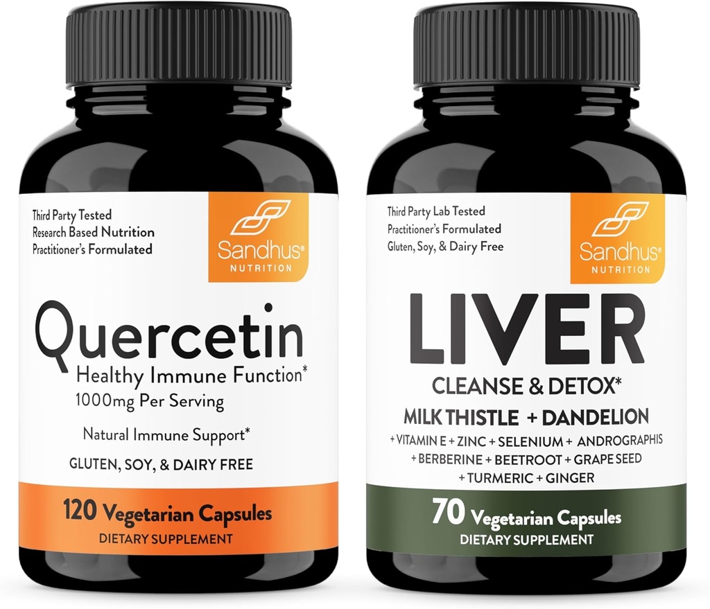 SandhuのQuercetin 1000mg & Liver Cleanse & Detoxカプセル|免疫、肝臓の健康サポート、解毒|非GMO