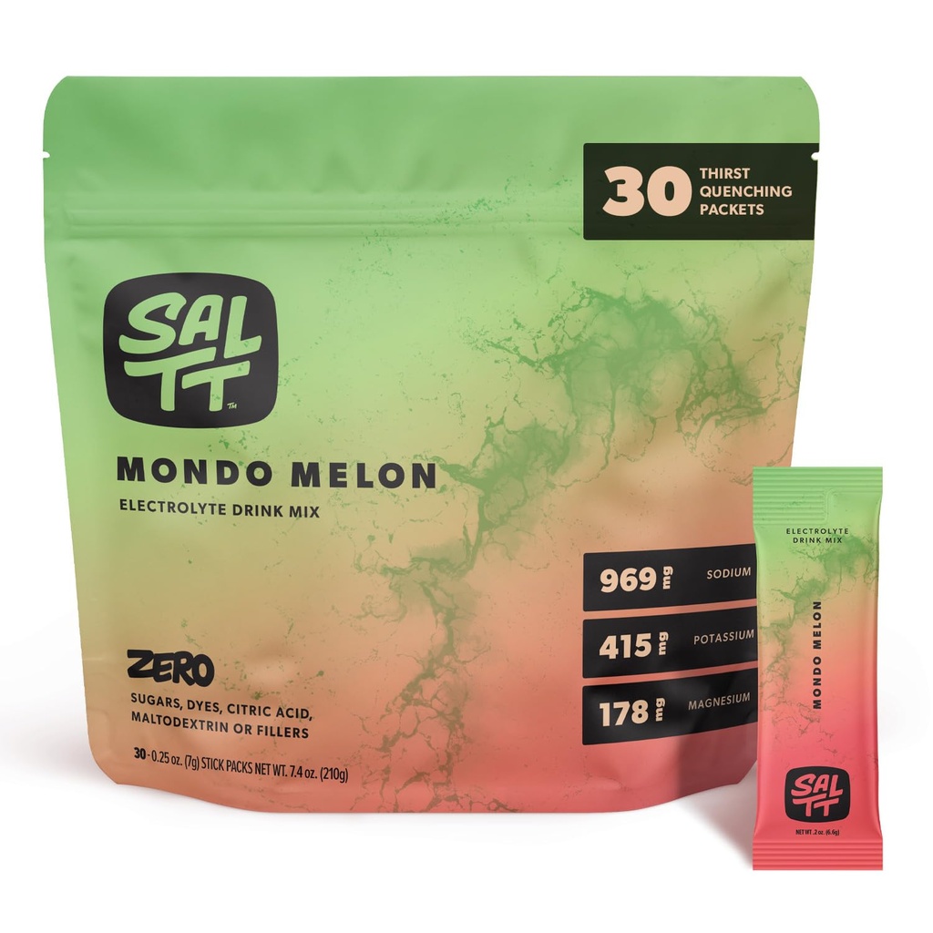 SALTT の電解物の粉によって味付けられる飲み物の組合せ- Mondo メロン- 30 Hydration のパケット-マグネシウム、カリウム、ナトリウム、跡の鉱物-ゼロ砂糖及びグルテンフリー-旅行本質