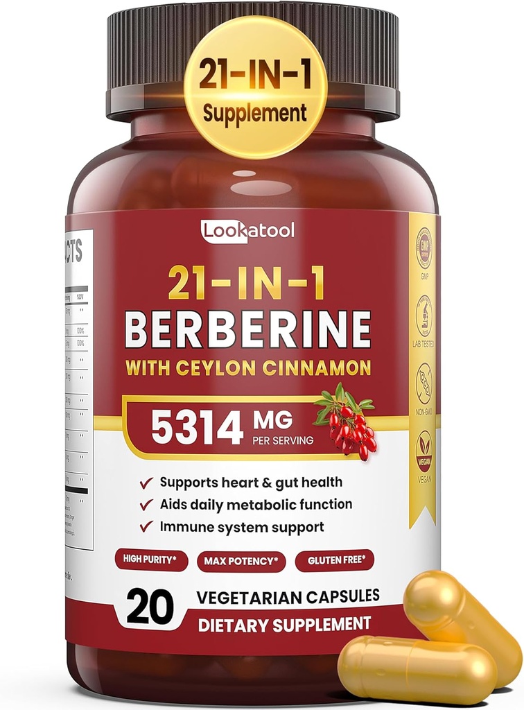 セイロンシナモンと21-in-1 Berberineサプリメント - 1500mgオーガニックバーベリンHCL Phytosome、メタボリズムサポート20カプセルのための5X高吸収