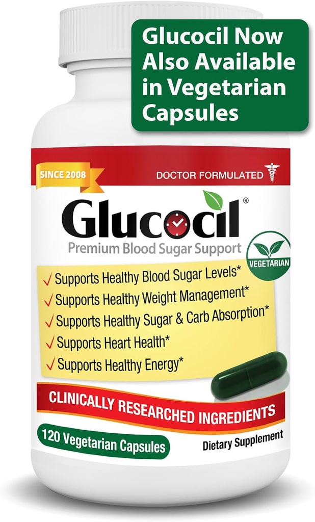 Glucocil – New - Vegetarian Capsules - Premium Blood Sugar Support - Supports The 3 Essentials for Healthy Blood Sugar - with Berberine, Proprietary Mulberry Leaf, and More