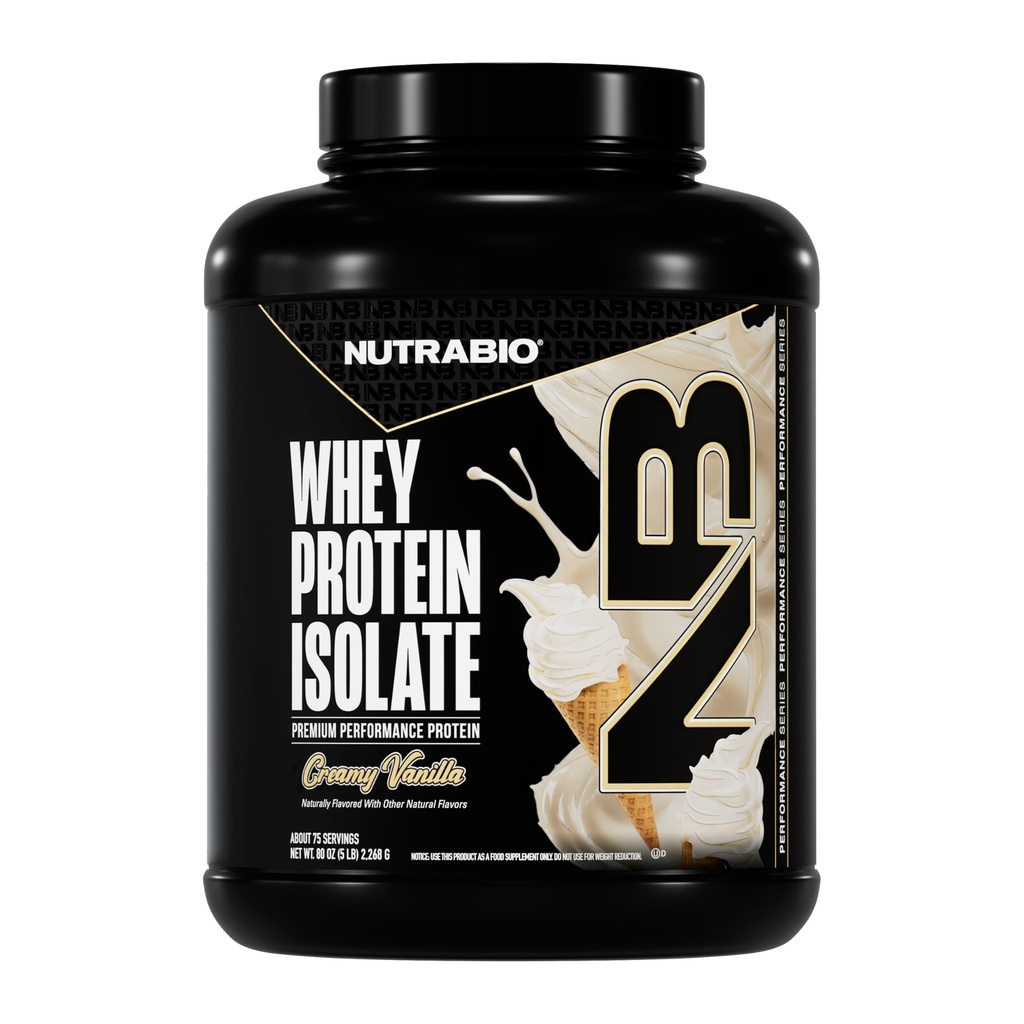 NutraBio 100%のWhey蛋白質の隔離蛋白質の粉、完全なアミノ酸のプロフィール、非GMO、大豆及びグルテンフリー、低い炭水化物、低いカロリーの粘着性がある蛋白質の粉、Alpineのバニラ、5つのLbsの25g蛋白質