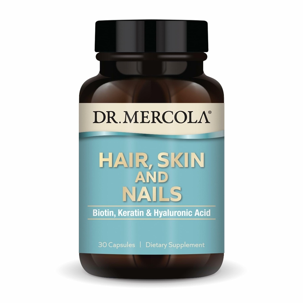 Dr. Mercola Hair, Skin and Nails - Biotin、Keratin、Hyaluronic acid - プレミアム品質 - ヘルシーエイジングをサポート - 非GMO、グルテンフリー&大豆フリー - 30カプセル(30サービング)