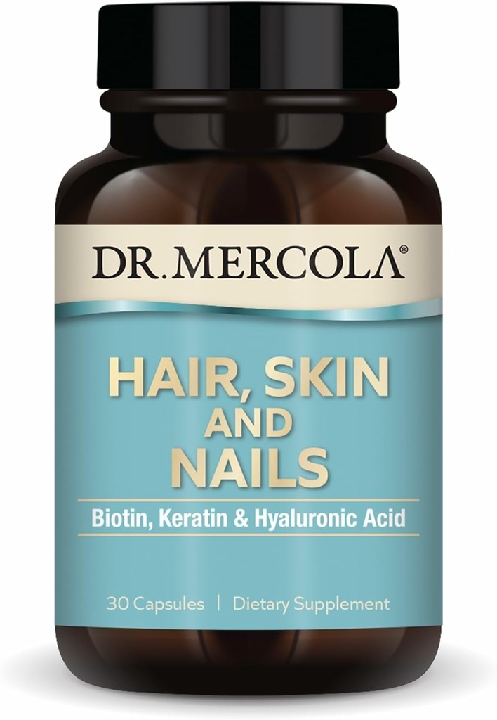 Dr. Mercola Hair, Skin and Nails - Biotin、Keratin、Hyaluronic acid - プレミアム品質 - ヘルシーエイジングをサポート - 非GMO、グルテンフリー&大豆フリー - 30カプセル(30サービング)