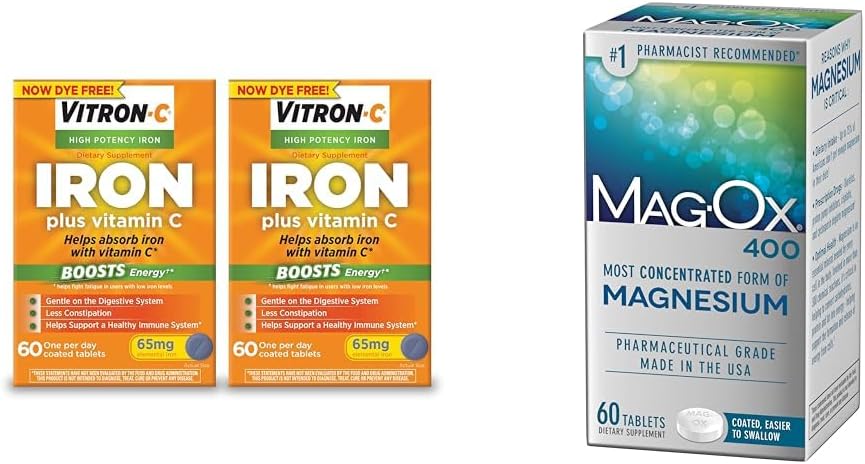 Vitron-Cの鉄の補足はビタミンC、60の計算、Mag-Ox 400のマグネシウムのミネラル食事療法の補足のタブレット、60の計算と束ねます