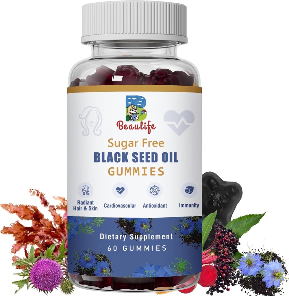 黒い種のオイルのグミ、黒い種のオイル、海の苔、Ashwagandha、Elderberry、Turmeric、ビタミンC、D、亜鉛、ビートの根の粉、サポート免疫システム、肝臓、心臓血管の健康、放射性の毛及び皮