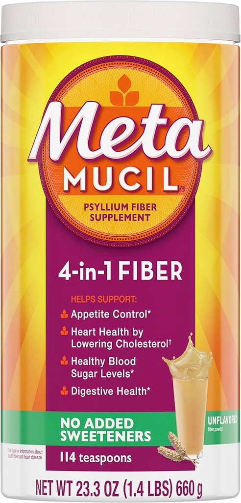 Metamucil、Psylliumの殻の粉、無添加の甘味料、114のサービング、4in-1繊維の補足、4日のPsylliumの殻繊維の粉は規則性を促進することによって消化の健康を支えます*