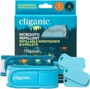 Cliganic Mosquito Repellent Pack (2 リストバンド + 4 補充ペレット) - 調節可能で、自然なDEETフリー、エッセンシャルオイル注入