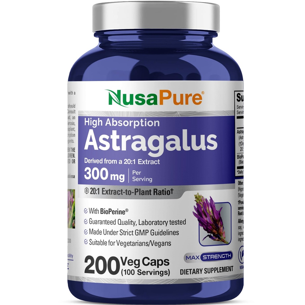 NusaPure Astragalus 20:1のエキス、サービングごとの6,000mgと等価300のmg、200のベジギー カプセル、非GMO及びBioperine