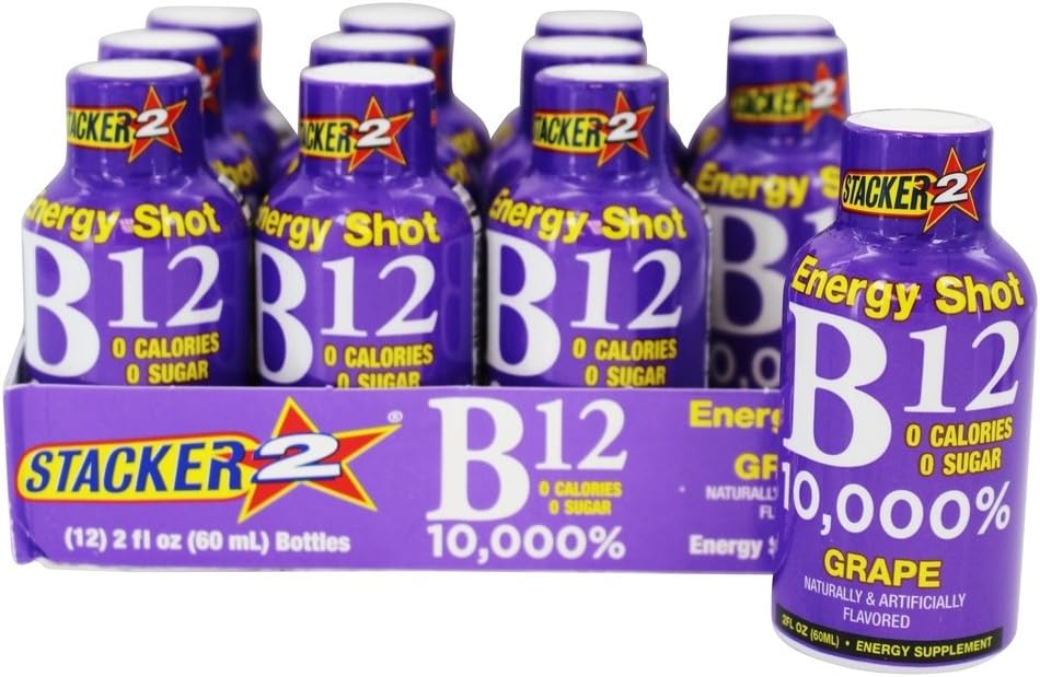 スタッカー2グレープB12エネルギーショット、2oz(12パック)