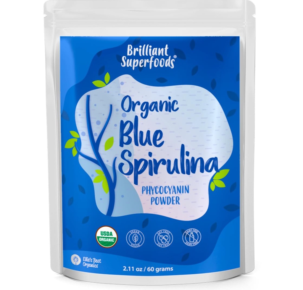 Ellieのベストオーガニックブルースピルリナパウダー(Phycocyanin Extract) - 60サービング - 無臭 - ビーガン、非GMO、グルテンフリー、酪農 - 有機食品着色 - スムージー&プロテインドリンクなど