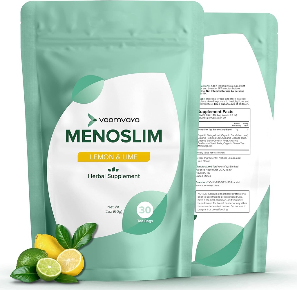 VoomVaya MenoSlimティー - ホルモンバランスティー、Perimenopause&女性のエストロゲンサプリメント - ブロッキング、ホットフラッシュ、ナイトスウェット&メノベリー - レモンライム風味 - 30ティーバッグ