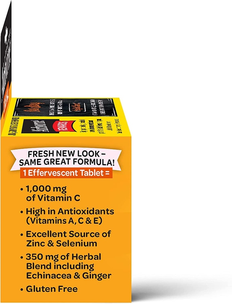 Airborne 1000mg Vitamin C with Zinc Effervescent Tablets, Immune Support Supplement with Powerful Antioxidants Vitamins A C & E - 10 Fizzy Drink Tablets, Zesty Orange Flavor (Zesty Orange (Pack of 3))