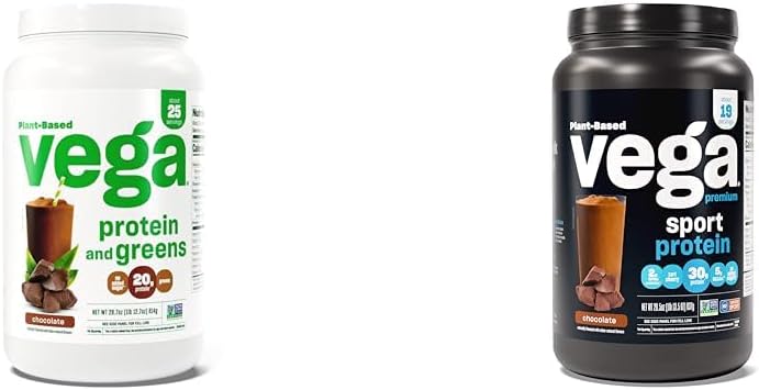 ベガプロテインとグリーンプロテインパウダー、チョコレート - 20g植物ベースのタンパク質プラス&プレミアムスポーツプロテインチョコレートプロテインパウダー、ビーガン、非GMO、グルテンフリー植物ベースの