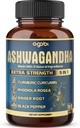 Ashwagandhaのエキスのカプセル-強さ- 5in1によって混合されるジンジャー、Turmeric、Rhodiola Rosea及び黒いペッパー- 3か月のための90のカプセル-強さ、精神及び免疫サポート