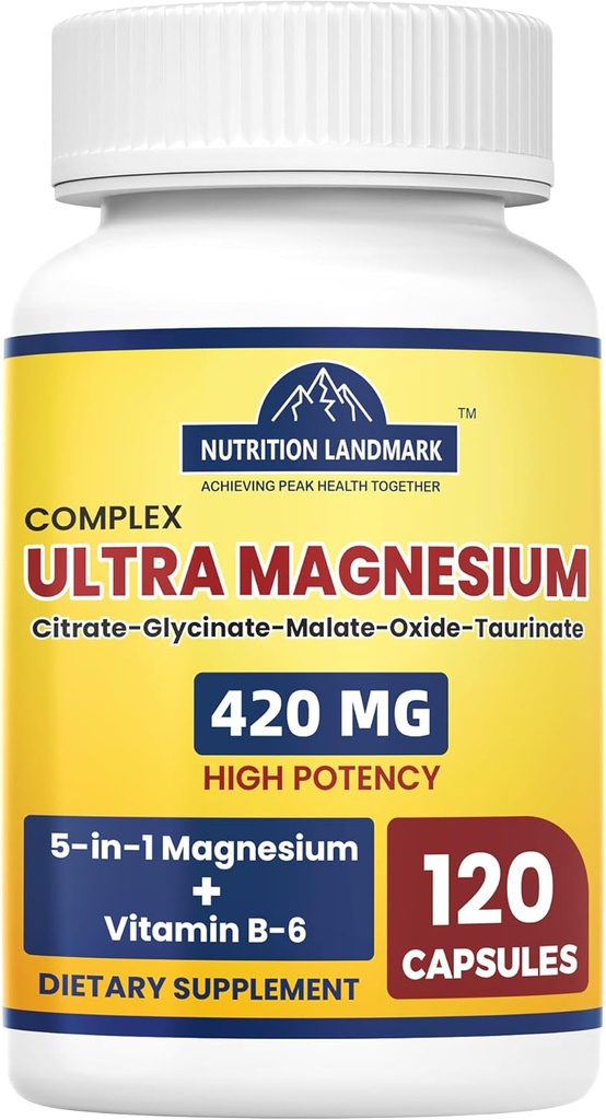 ビタミンB6、420mg 5-in-1マグネシウム酸化物の供給の2か月のマグネシウムのコンプレックスの補足、Taurate、Malateのクエン酸塩、Calm、睡眠及び足のけいれんのためのGlycinateの最高の吸収のマグネシウムの補足