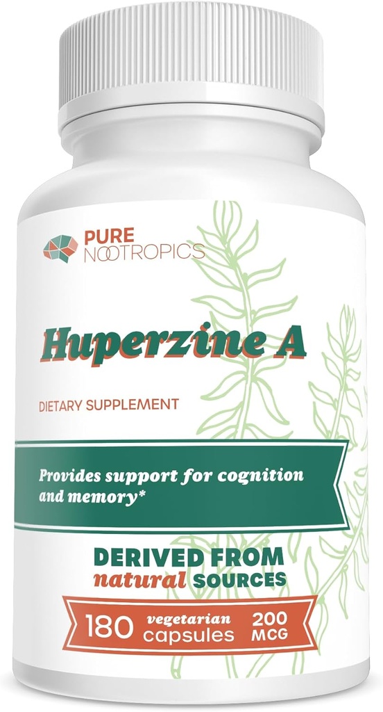純粋なNootropics Huperzine A 200 mcg - 認知と記憶サポート - 180 ベジタリアンカプセル