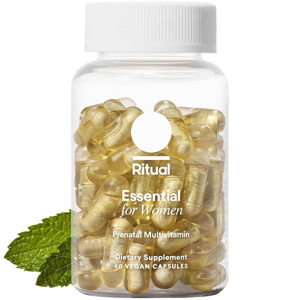 女性のための儀式エッセンシャル Prenatal Multivitamin: 神経管サポートのための葉酸塩及びコリン、胎児脳開発のためのオメガ3 DHA、鉄、カルシウム ヘルパーD3及びK2、非GMO、ビーガン、ミント、30日