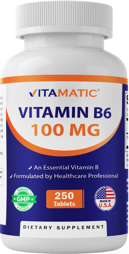 ビタミンB6(ピリドキシンHCl)100mg - 250ベジタリアンタブレットは、エネルギー生産を促進し、代謝をブーストし、免疫健康をサポート*