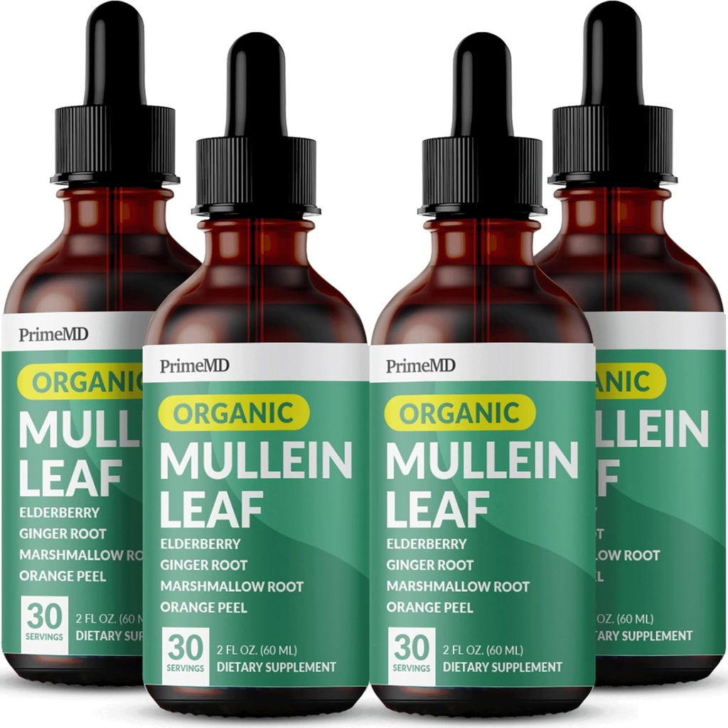 5-in-1 Mullein Drops for Lungs and Bronchial - Respiratory Lung Health Support with Mullen Leaf Extract for Lungs - Mullein Tincture with Elderberry, Echinacea and Ginger Root (120 Servings) (4-pack)