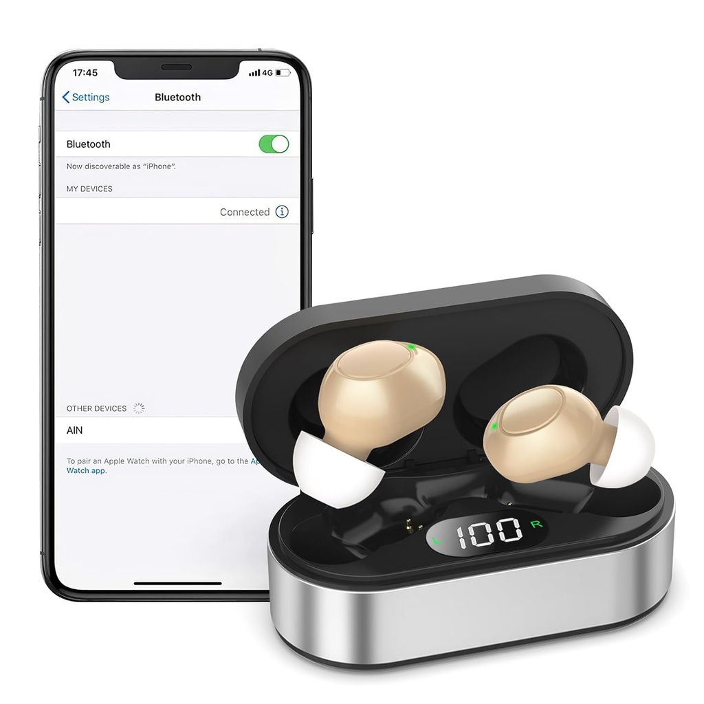 シニア向け充電式補聴器 - 16チャンネルのBluetooth補聴器 - ノイズリダクション付き耳のための見えないデジタル補聴器、iOSのAndroid音楽の有効コール