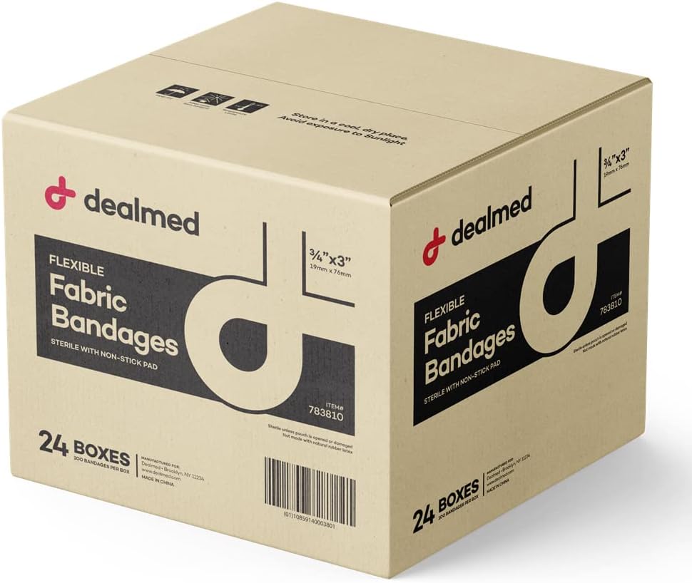 Dealmedの生地の適用範囲が広い付着力の包帯–100の計算(24のパック)非棒が付いている包帯、乳液は、最初の援助のキット、3" x 3/4"のための傷の心配放します