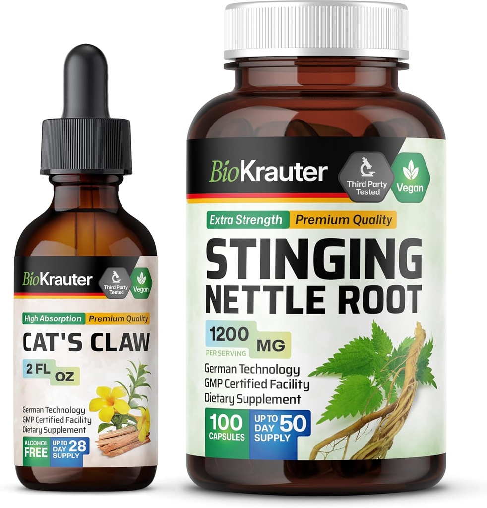 BIO KRAUTER Cats Claw Tincture 2 Fl. Oz. & Stinginging Nettle 100カプセル