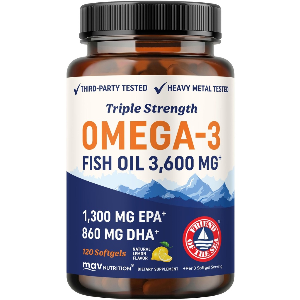 トリプル強度DHAオメガ3魚油3600mg | DHAの860mgの2100mgオメガ3脂肪酸以上 | 1300mg EPA | 最高のエッセンシャル脂肪酸 | プレミアムワイルドキャッチ&バープレスフィッシュオイル | 120カラット.