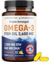 トリプル強度DHAオメガ3魚油3600mg | DHAの860mgの2100mgオメガ3脂肪酸以上 | 1300mg EPA | 最高のエッセンシャル脂肪酸 | プレミアムワイルドキャッチ&バープレスフィッシュオイル | 120カラット.