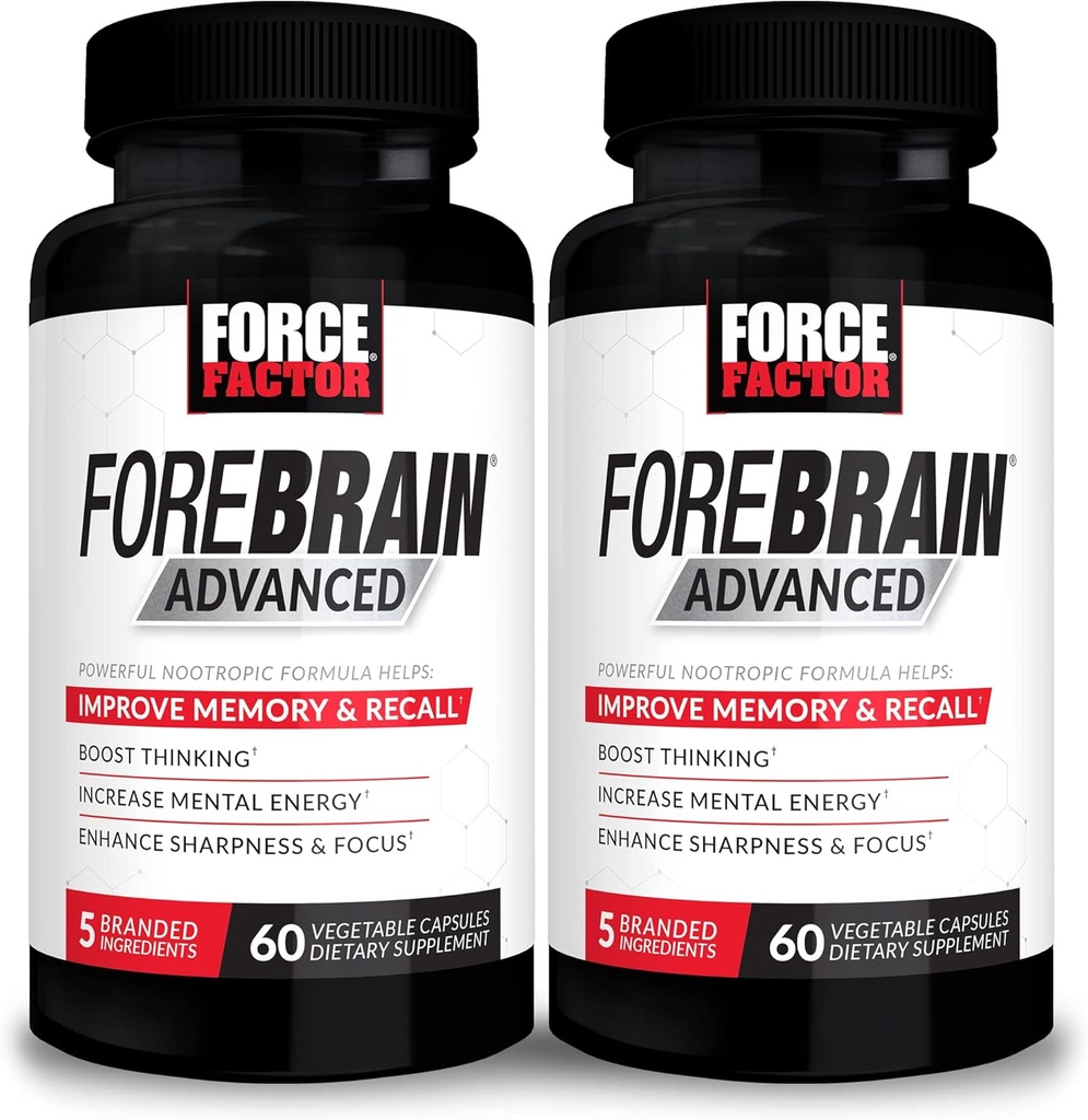 FORCE FACTOR Forebrain Advanced、2-Pack、Brain Booster、Brain Supplement for Memory Support、Concentration、焦点、思考、およびメンタルエネルギー、高速で働く強力な成分、120カプセル
