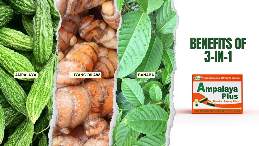 WUMONIAmpalaya Plus 550mg 90 カプセル バナナ、ターメリックジンジャー、Bitter Melon by Ampalaya Plus