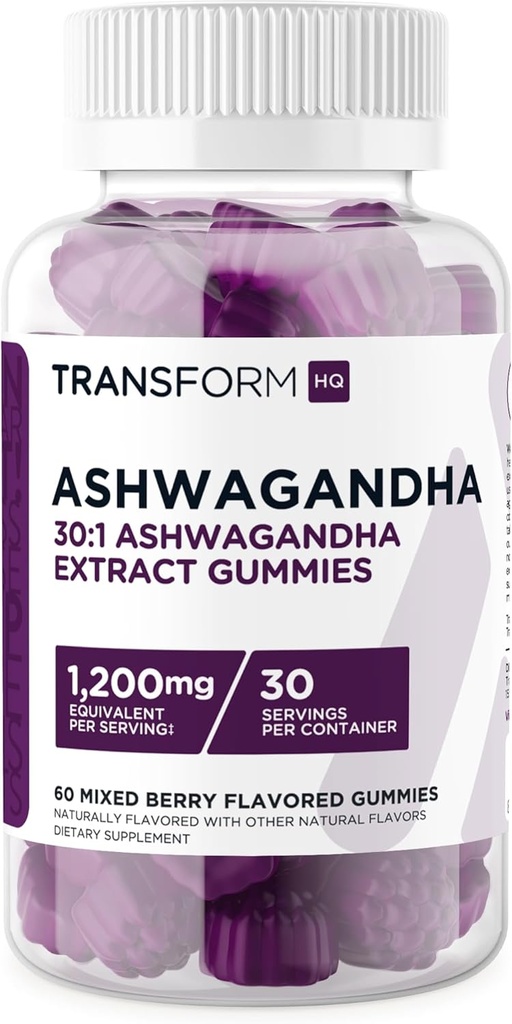 トランスフォームHQ Ashwagandha Gummies 1,200mg、60 Gummies (混合されたベリー味) - Ashwagandhaの草のエキスの補足- 30のサービング、グルテンフリーのグルテンフリー、非GMO