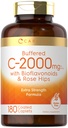 ビタミンC | 2000mg | 180カプレット | バイオフラボノイドとローズヒップ | ベジタリアン・非GMO・グルテンフリー対応サプリメント