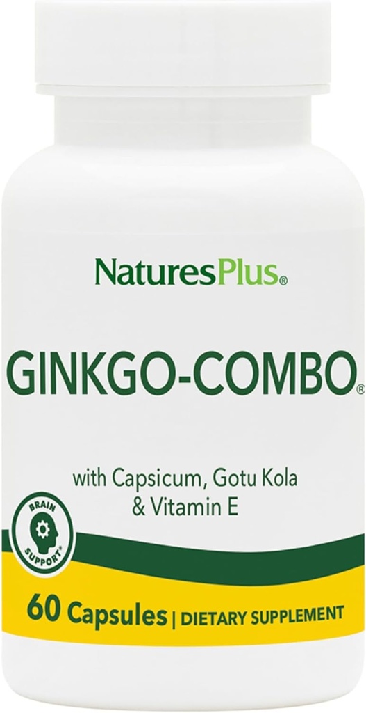 Natures Plus Gingko-Combo - 120 mg、60 ビーガンカプセル - Ginkgo Biloba - ベジタリアン、グルテンフリー - 60 サービング