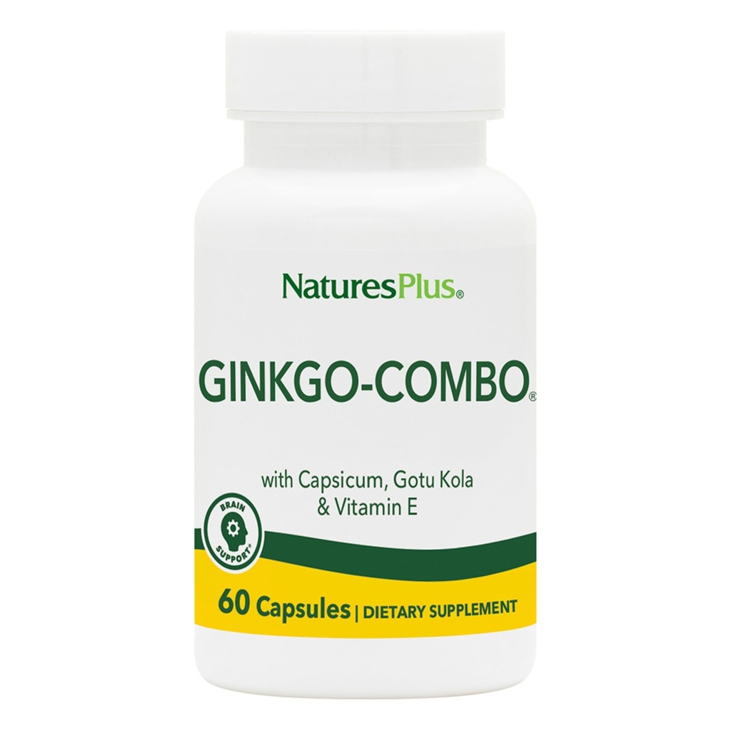 Natures Plus Gingko-Combo - 120 mg、60 ビーガンカプセル - Ginkgo Biloba - ベジタリアン、グルテンフリー - 60 サービング