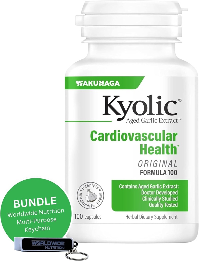 世界的な栄養の束:Kyolicの老化させたニンニクのエキスの方式100、元のCardiovascular、100のカプセルおよび複数のPurposeのキーの鎖(包装5月Vary)