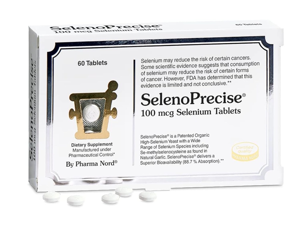 Pharma Nord SelenoPrecise Selenium 100 mcg - 甲状腺、免疫&抗酸化サポート、高吸収性、非GMO、グルテンフリー、60錠保証