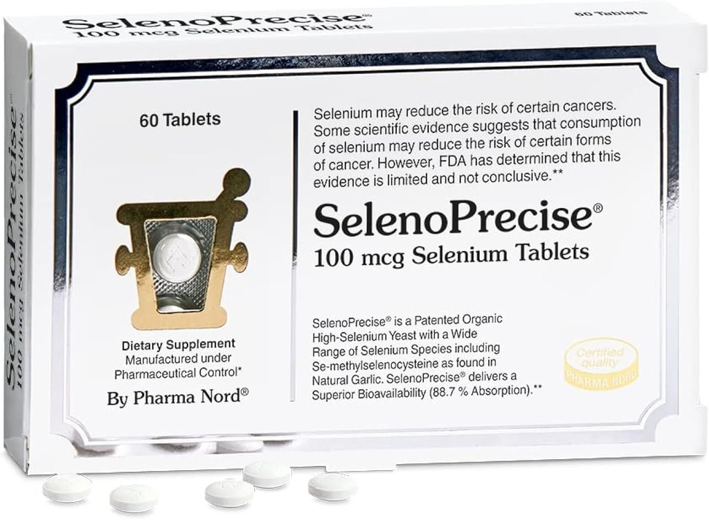SelenoPrecise | 世界唯一の医薬品グレード有機セレンサプリメント | 89.7% 吸収保証 | 甲状腺サポート、免疫システム、前立腺保護・心の健康 | Selenium 100 mcg タブ