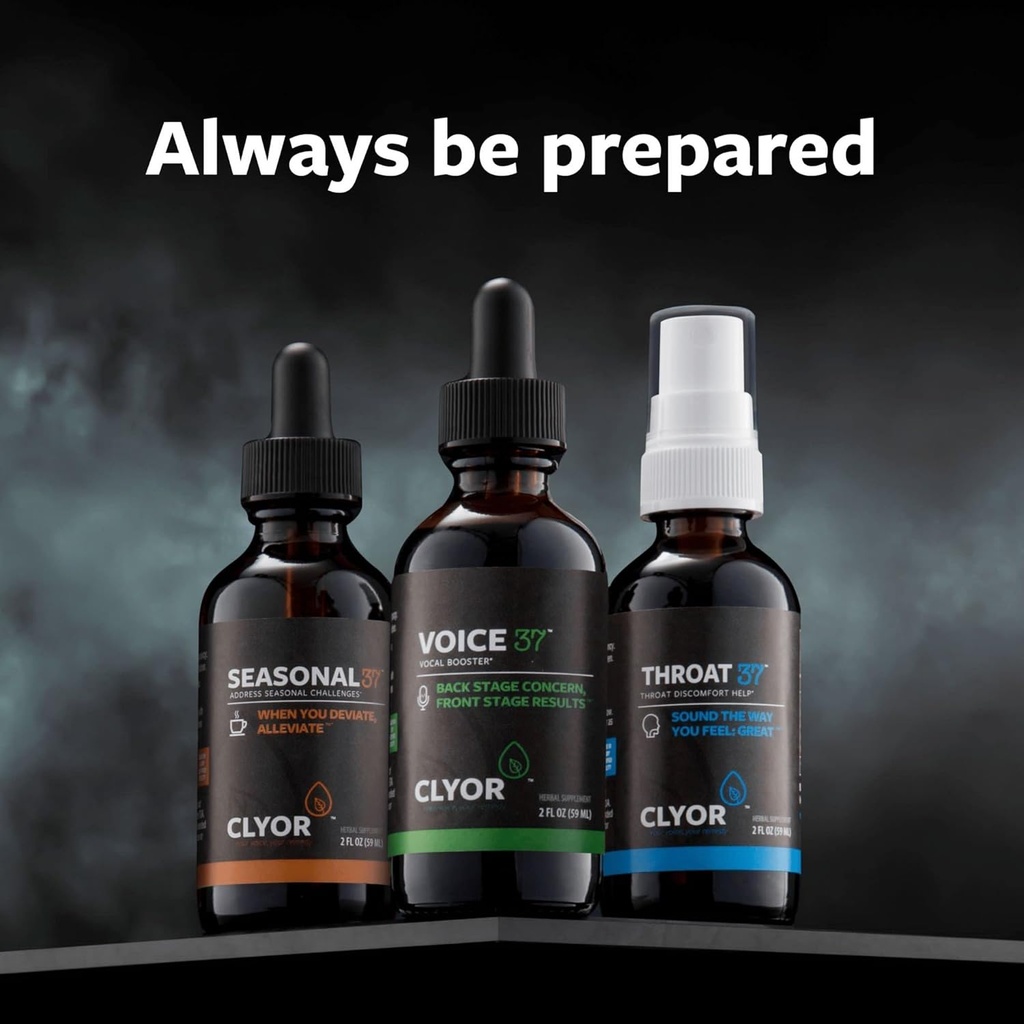 CLYOR Voice37シンガーボイス救済、Throat37 Sore Throat Remedy、Seasonal37 Cold Remedy - All Natural Vocal Booster、Sore Throat Remedy、Cold Remedy。 すべての3本のびんの束