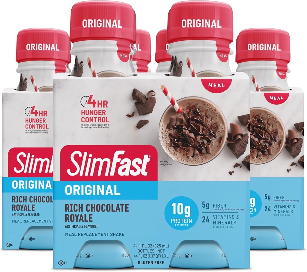 SlimFastミール交換シェイク、オリジナルリッチチョコレートロイヤル、減量のためのタンパク質を飲むための準備の10g、11 Fl。 Ozボトル、4カウント(パッケージ3)(5月Vary)