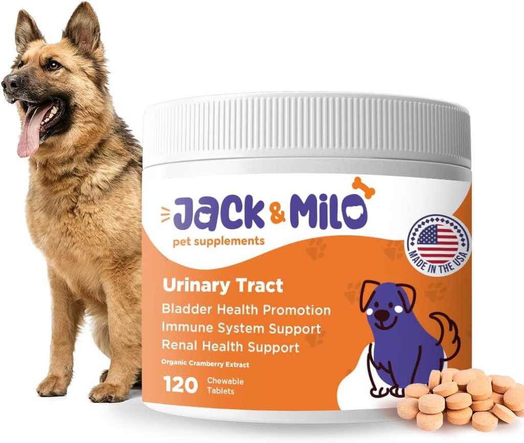 ジャック&ミロ - 犬のためのサプリメント, 犬のUTIの本能, 腎臓と膀胱制御 - クランベリー&抗酸化剤, 有機 - 犬のための膀胱制御, 米国製の非GMO - 120錠