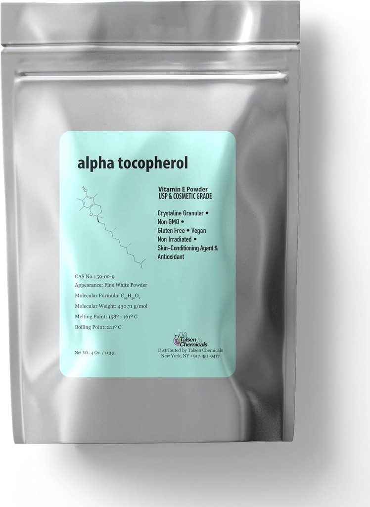 Alpha Tocopheryl Acetate Vitamin E Powder for Skin Care DIY Cosmetic Grade 700 IU Acetate Powder (4 Ounce / 113 Gram)