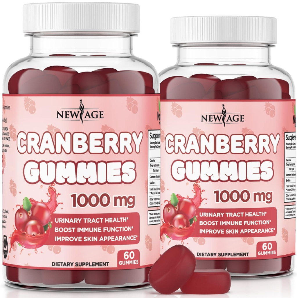 ニューエイジクランベリーグミー尿路の健康ガミー1000mg - サポート膀胱、腎臓、UTI - ベジタリアン(クランベリー120カウント)
