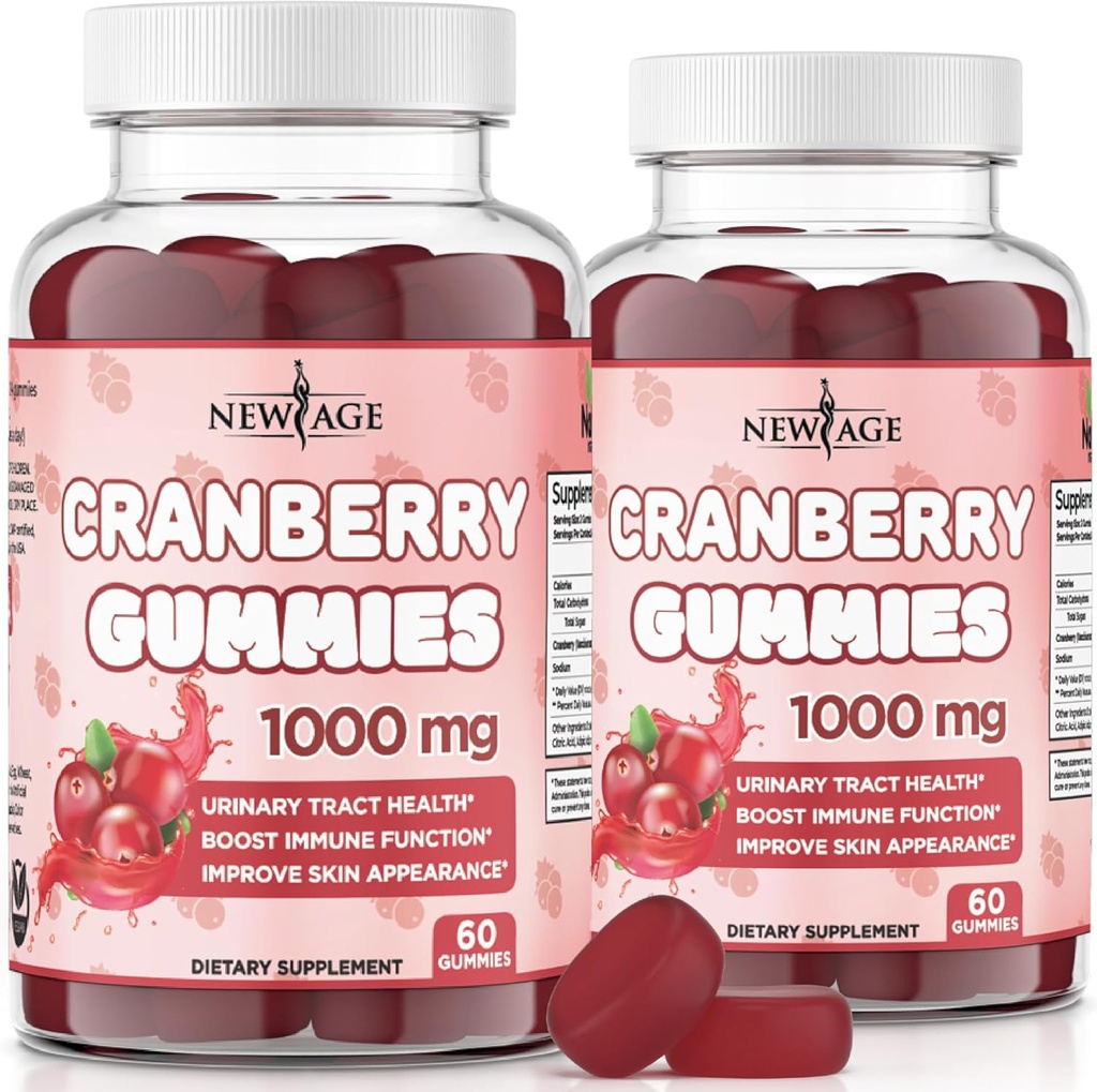 NEW AGE Cranberry Gummies Urinary Tract Health Gummies 1000mg - Supports Bladder, Kidney, UTI - Vegetarian (Cranberry 120 Count)