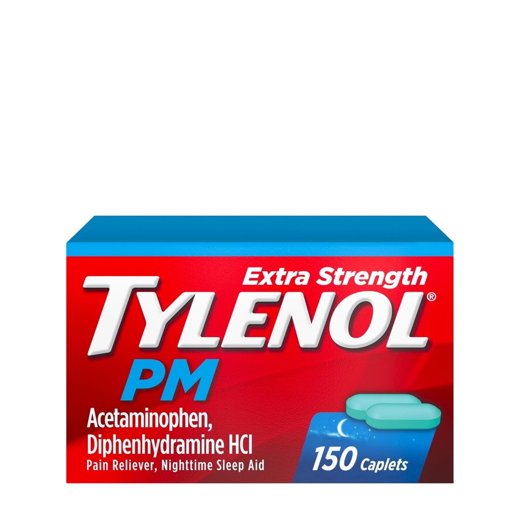 Tylenol PMの余分強さの夜間痛みのReliever及び睡眠のエイド・カプレット、500のmgのアセトアミノフェン及び25のmg Diphenhydramine HClの夜間の痛み及び苦痛のための救助、非習慣の形成、150のct