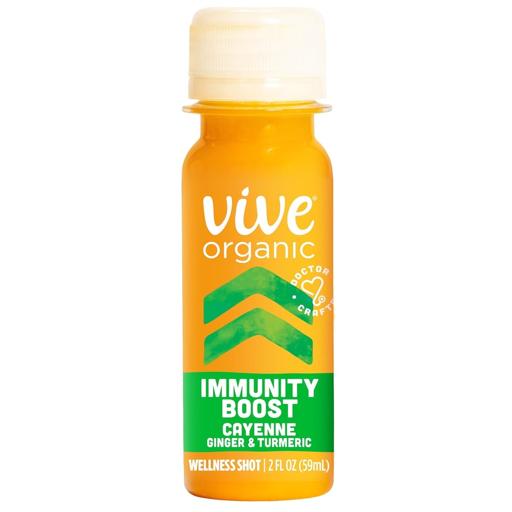 Vive Organic Immunity Boost Cayenne、ジンジャー&ターメリックショット(2ozボトル)