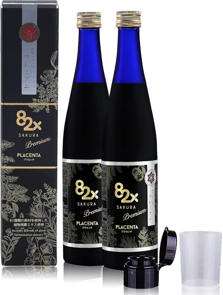 82X 液体プラセンタ ドリンク - プレミアムプラセンタ 450,000mgプラセンタ - 15,000 日本からのマリンコラーゲンペプチドサプリメント 82 発酵植物、皮膚髪の爪2パック特許取得